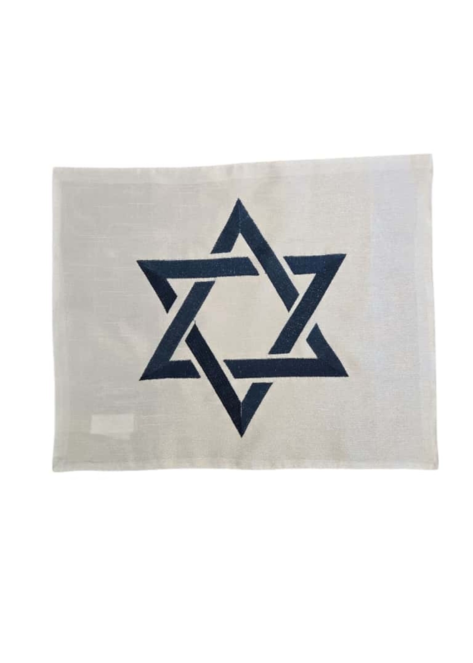 CHALLAH COVER WHITE AND NAVY BLUE EMBROIDERED STAR OF DAVID