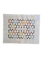 CHALLAH COVER WHITE AND COLORFUL EMBROIDERED STARS  OF DAVID PATTERN