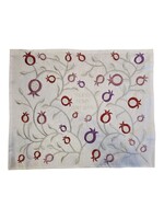 CHALLAH COVER  WHITE WITH RED, PURPLE AND PINK POMEGRANATES