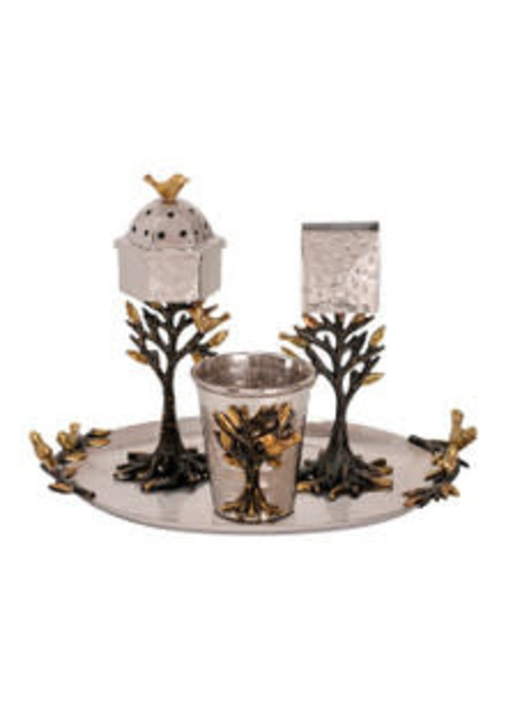 HAVDALAH SET HAMMERED BIRD IN A TREE MOTIF