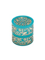TRAVEL CANDLE HOLDER ALUMINUM LASER CUT LACE TORQUOISE