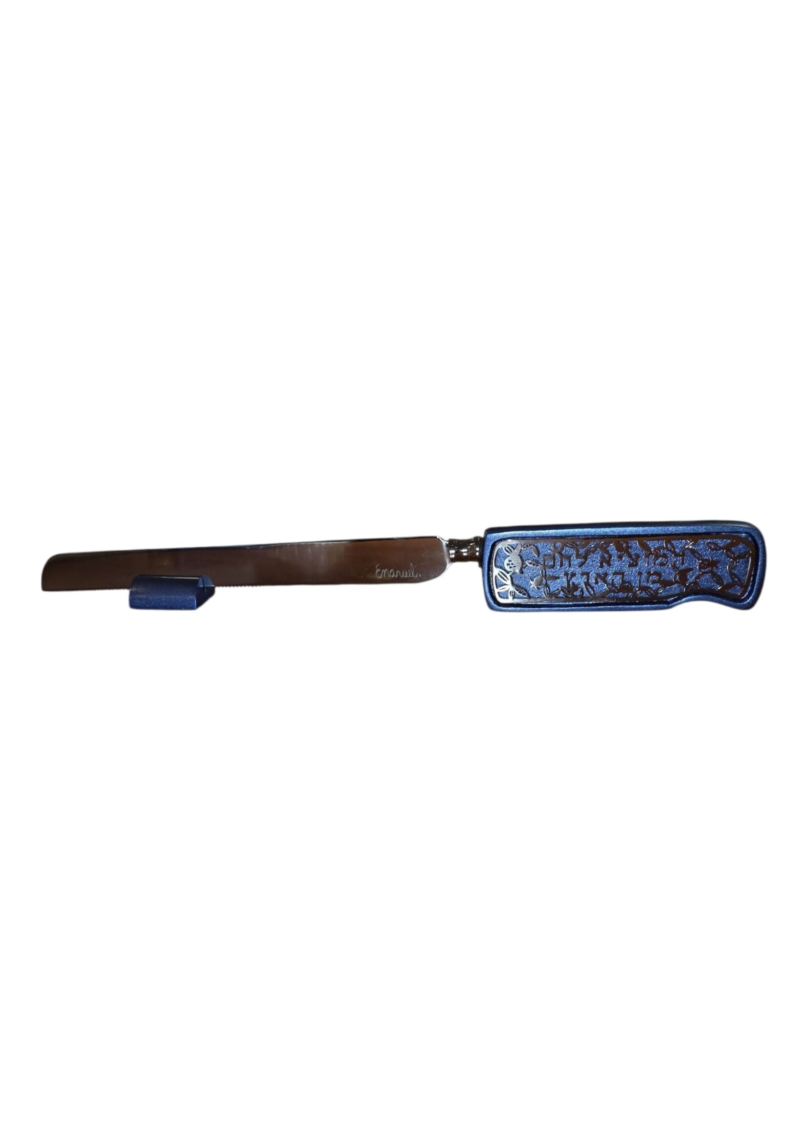 CHALLAH KNIFE BLUE METAL & LASERCUT WITH  STAND