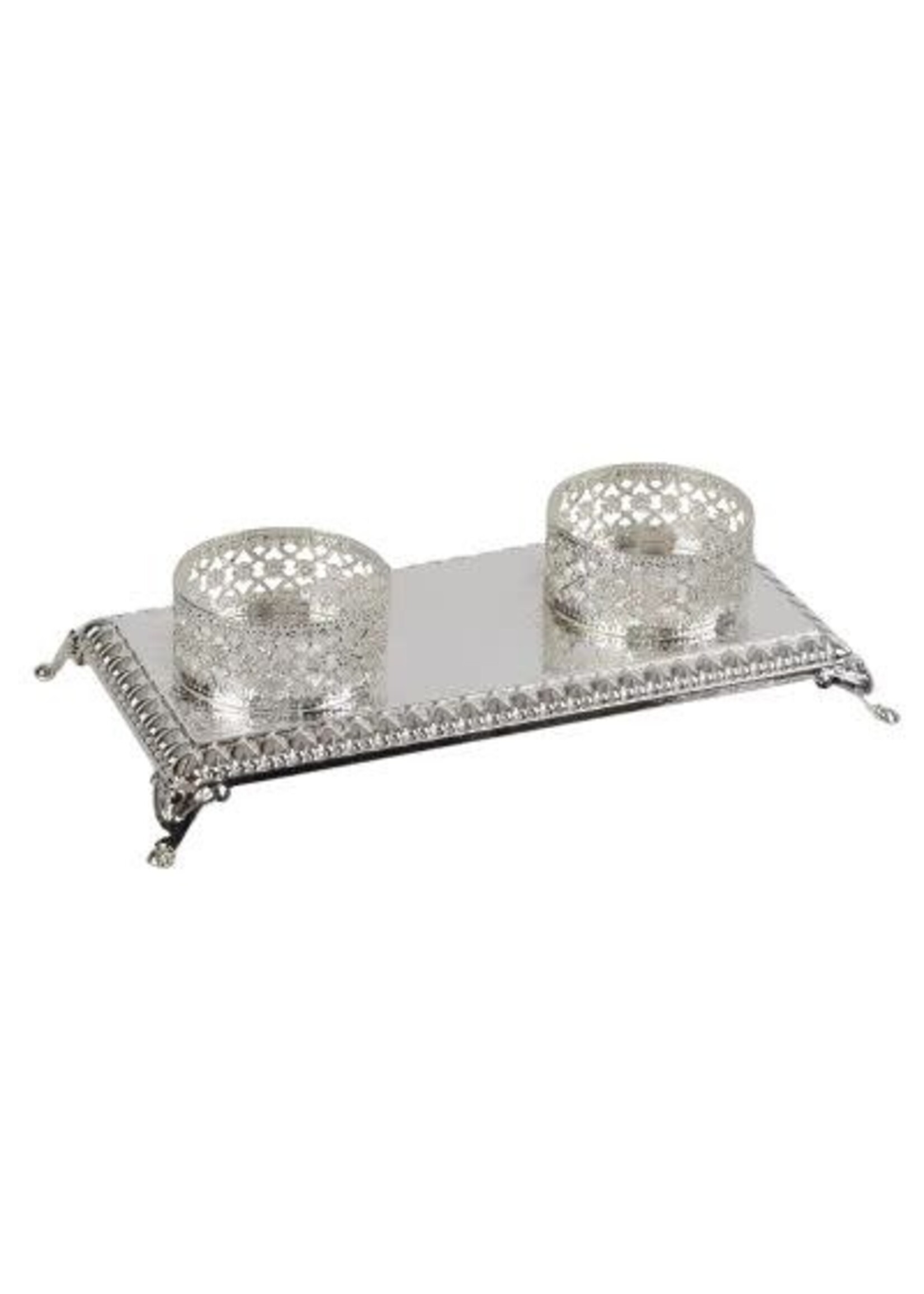 CANDLE HOLDER SILVER FLOWERS AND HEARTS