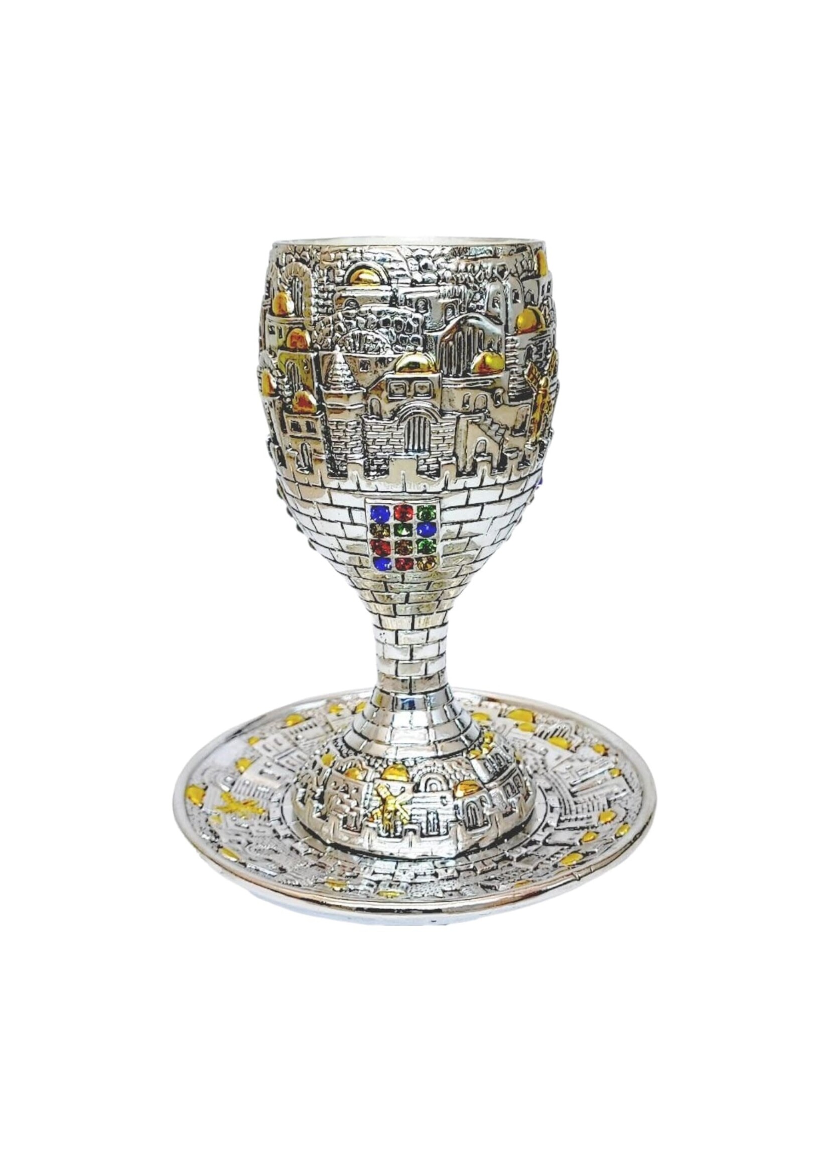KIDDUSH CUP SILVER PLATED JERUSALEM DESIGN