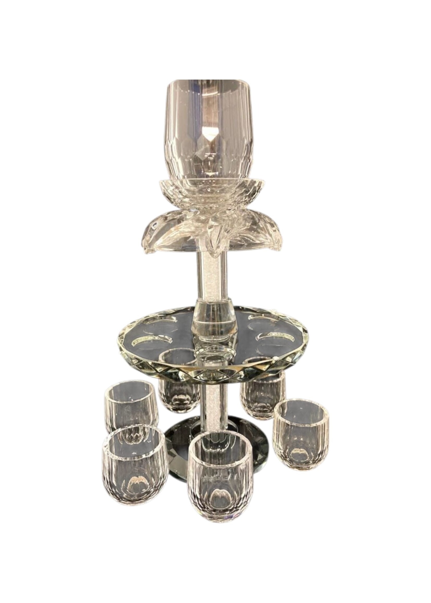 KIDDUSH FOUNTAIN CRYSTAL CHIPS FILLED STEM 6 CUPS
