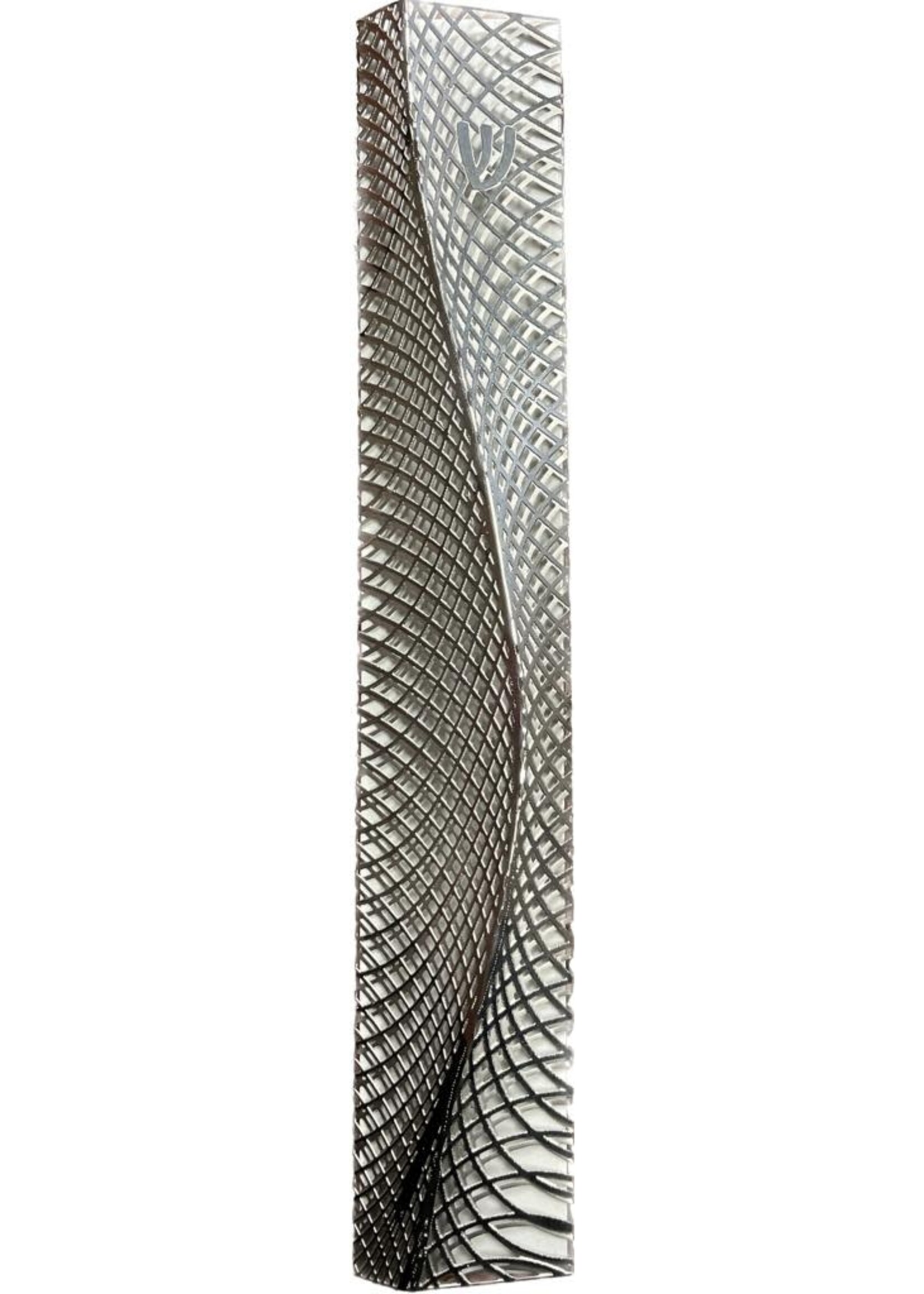 MEZUZAH RIPPLE SILVER OVER WHITE 15 CM  - LASER CUT STEEL