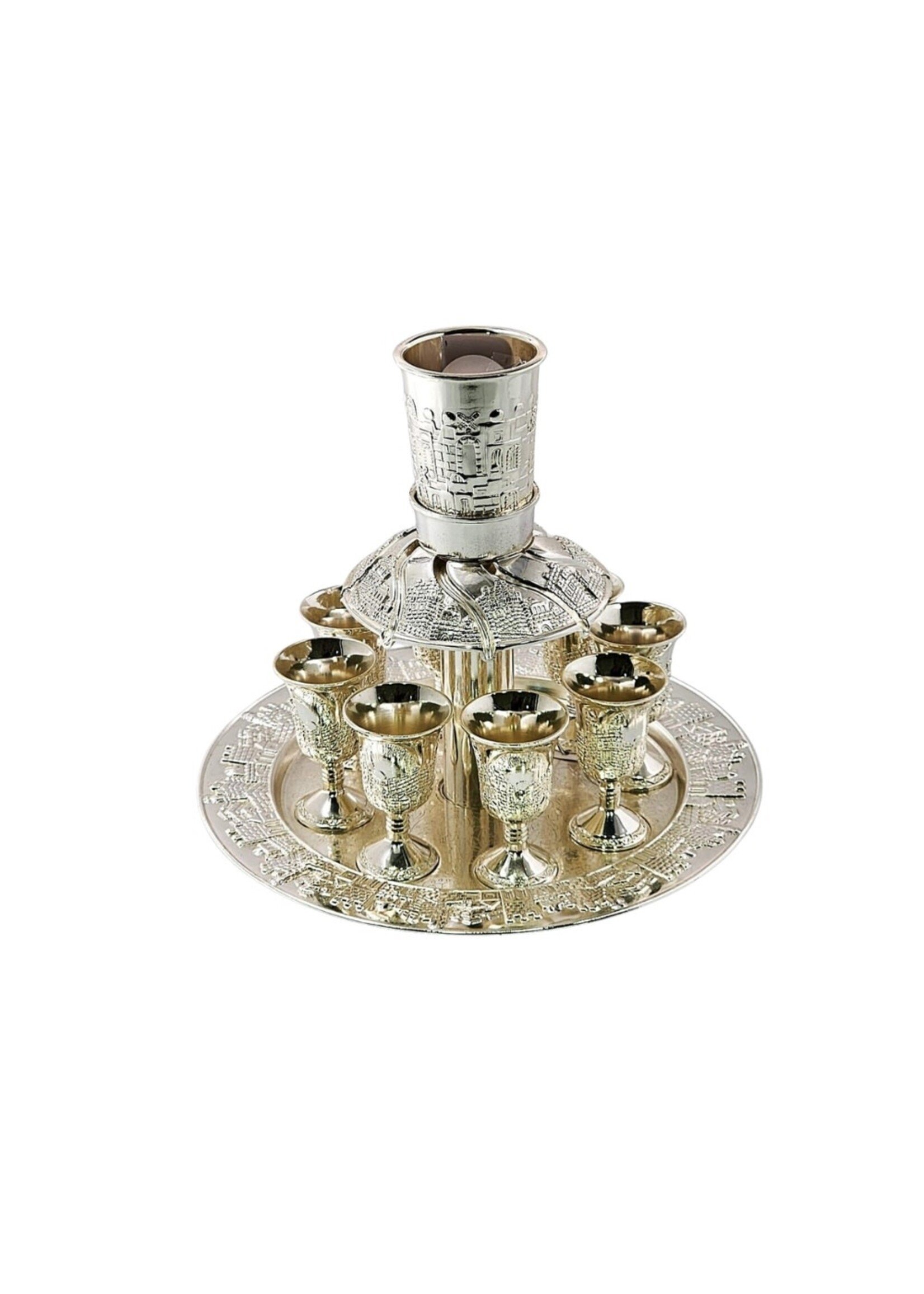 KIDDUSH FOUNTAIN JERUSALEM CITY 8 CUPS  NICKEL PLATE
