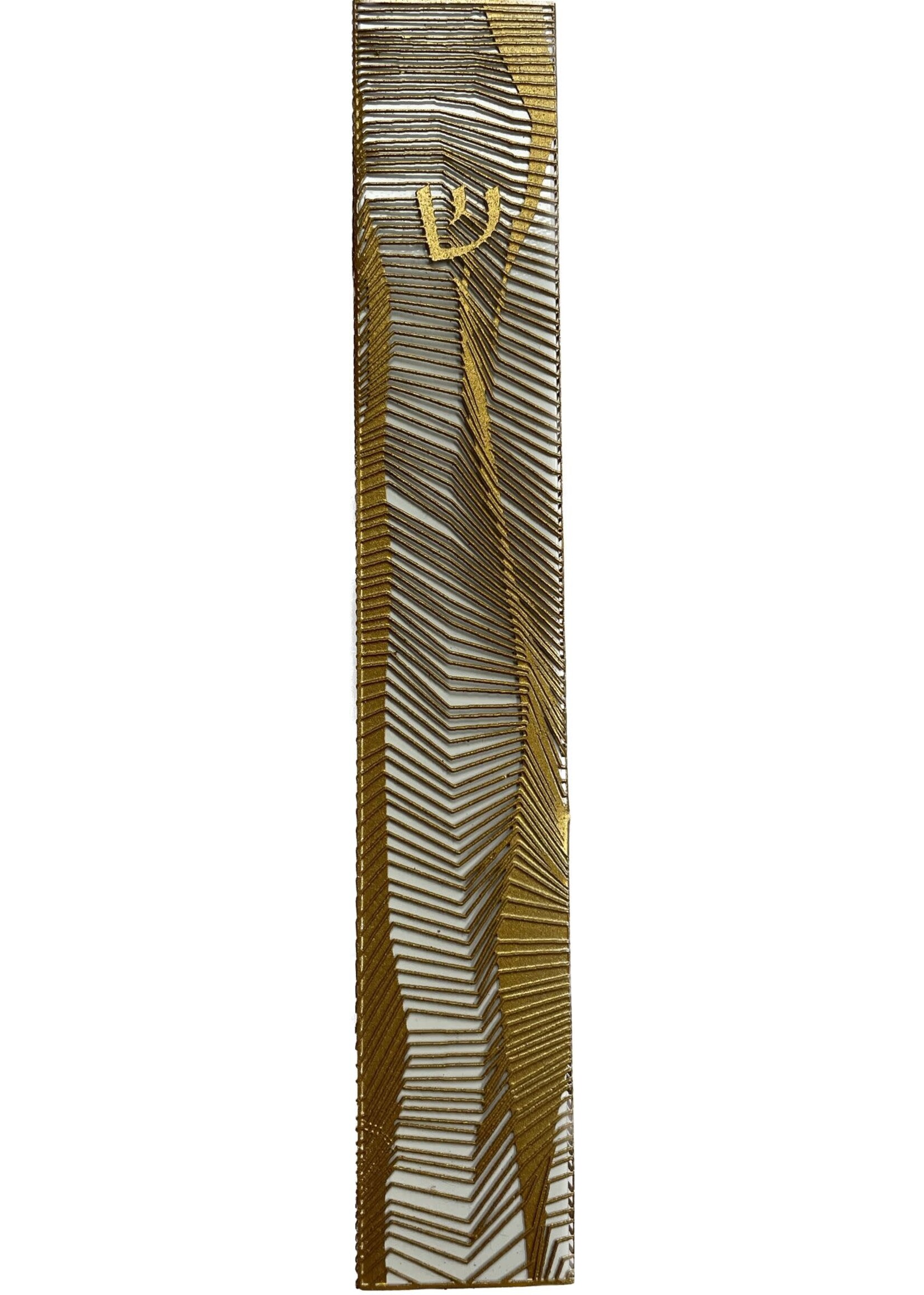 MEZUZAH LASERCUT METAL - GEO LACE GOLD WHITE LL