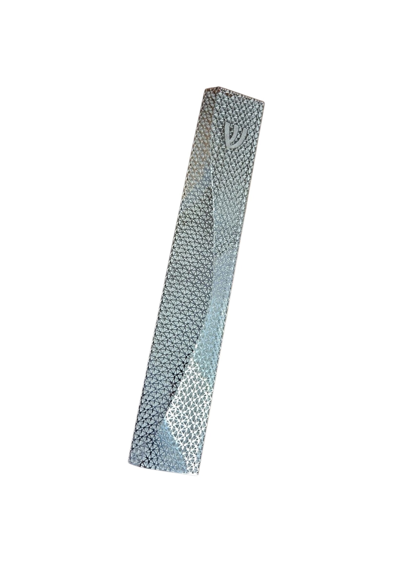 MEZUZAH 3D RESHET  SILVER OVER WHITE 15 CM  - LASER CUT STEEL