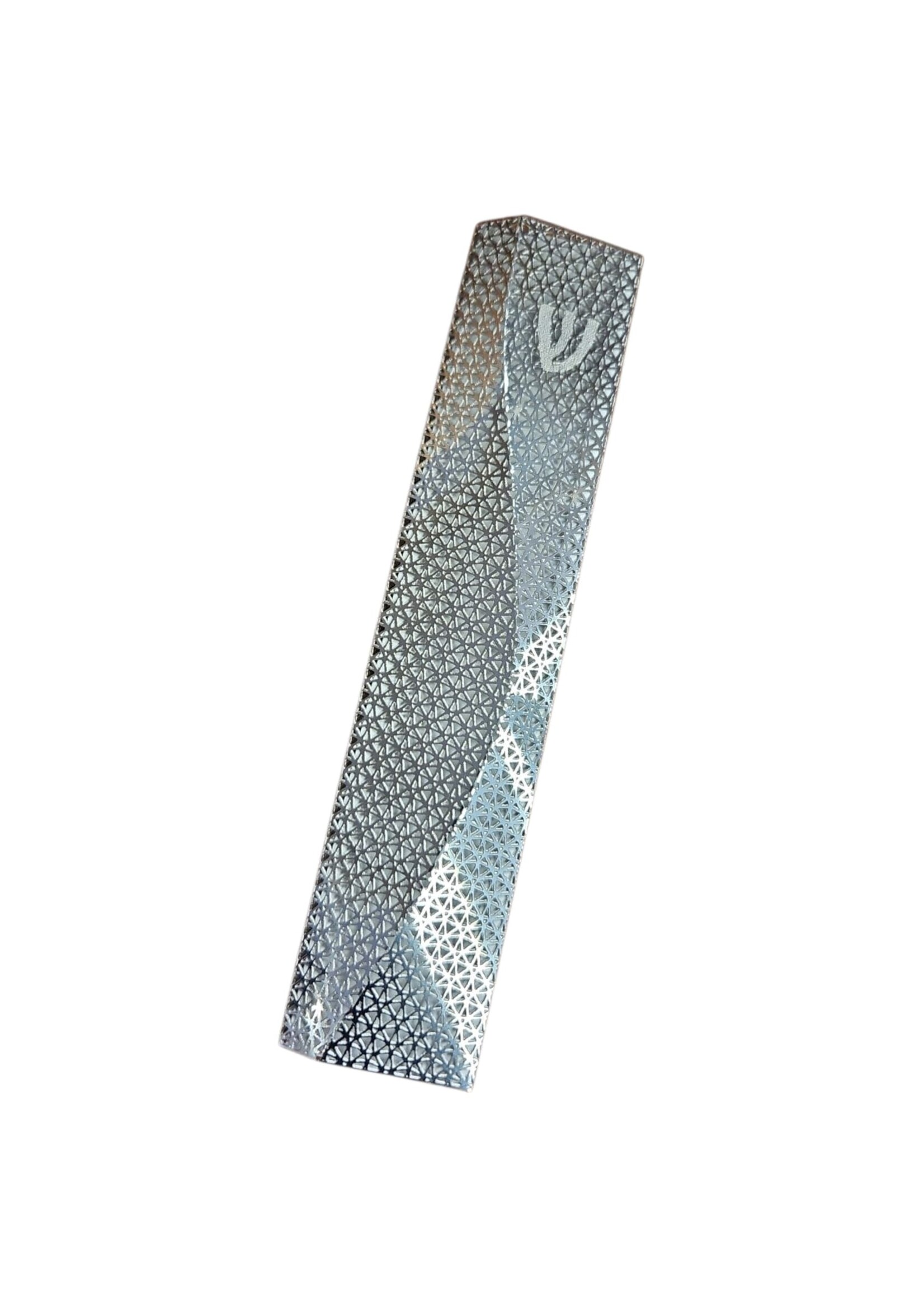 MEZUZAH 3D RESHET SILVER OVER WHITE 12 CM  WIDE - LASER CUT STEEL