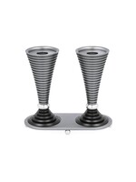 CANDLESTICKS GROOVED ROUND GREY WITH TRAY
