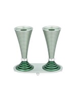 CANDLESTICKS GROOVED ROUND LIGHT GREEN WITH TRAY