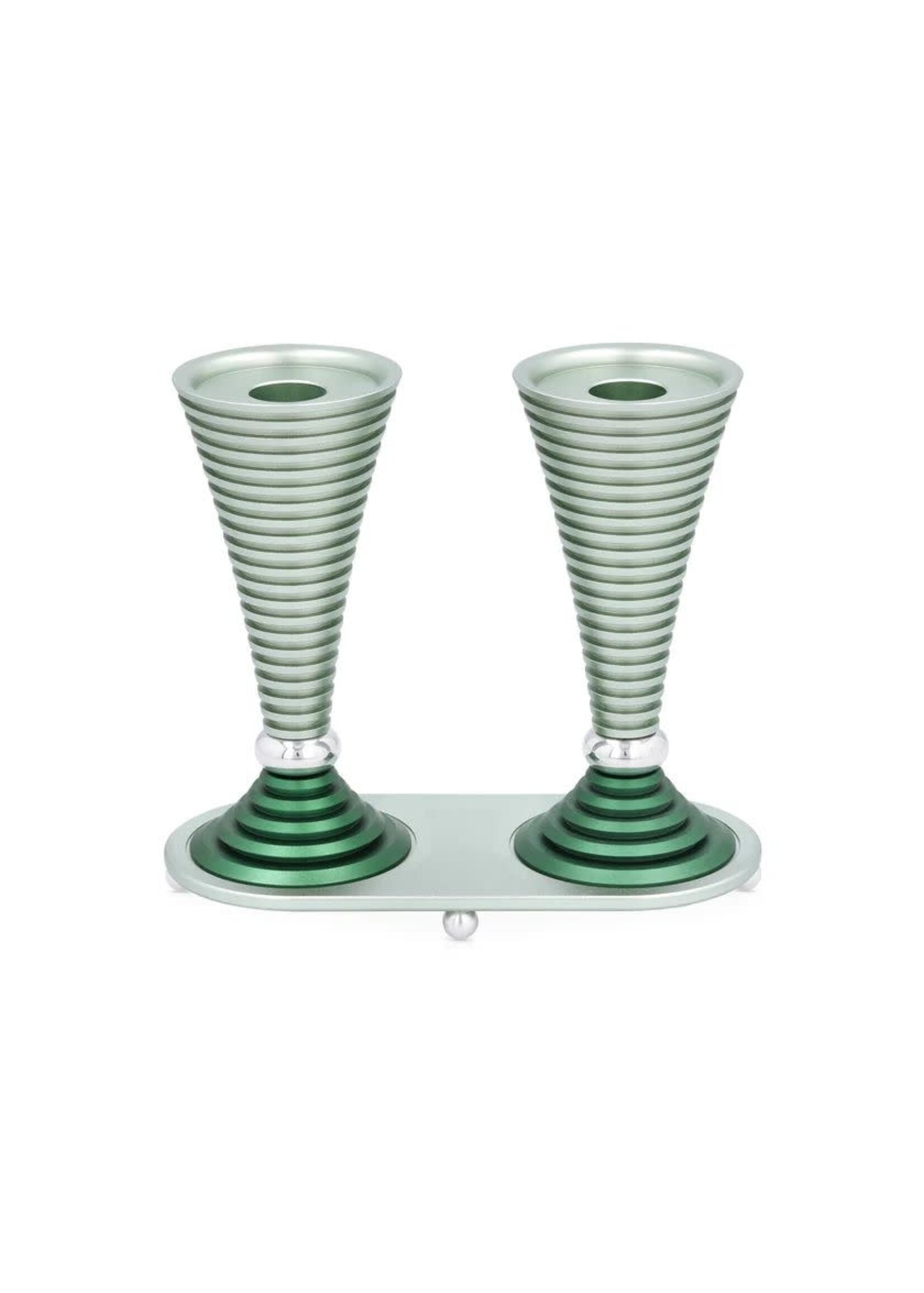CANDLESTICKS GROOVED ROUND LIGHT GREEN WITH TRAY