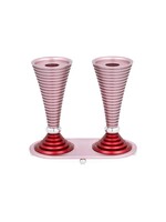 CANDLESTICKS GROOVED ROUND LIGHT PINK WITH TRAY