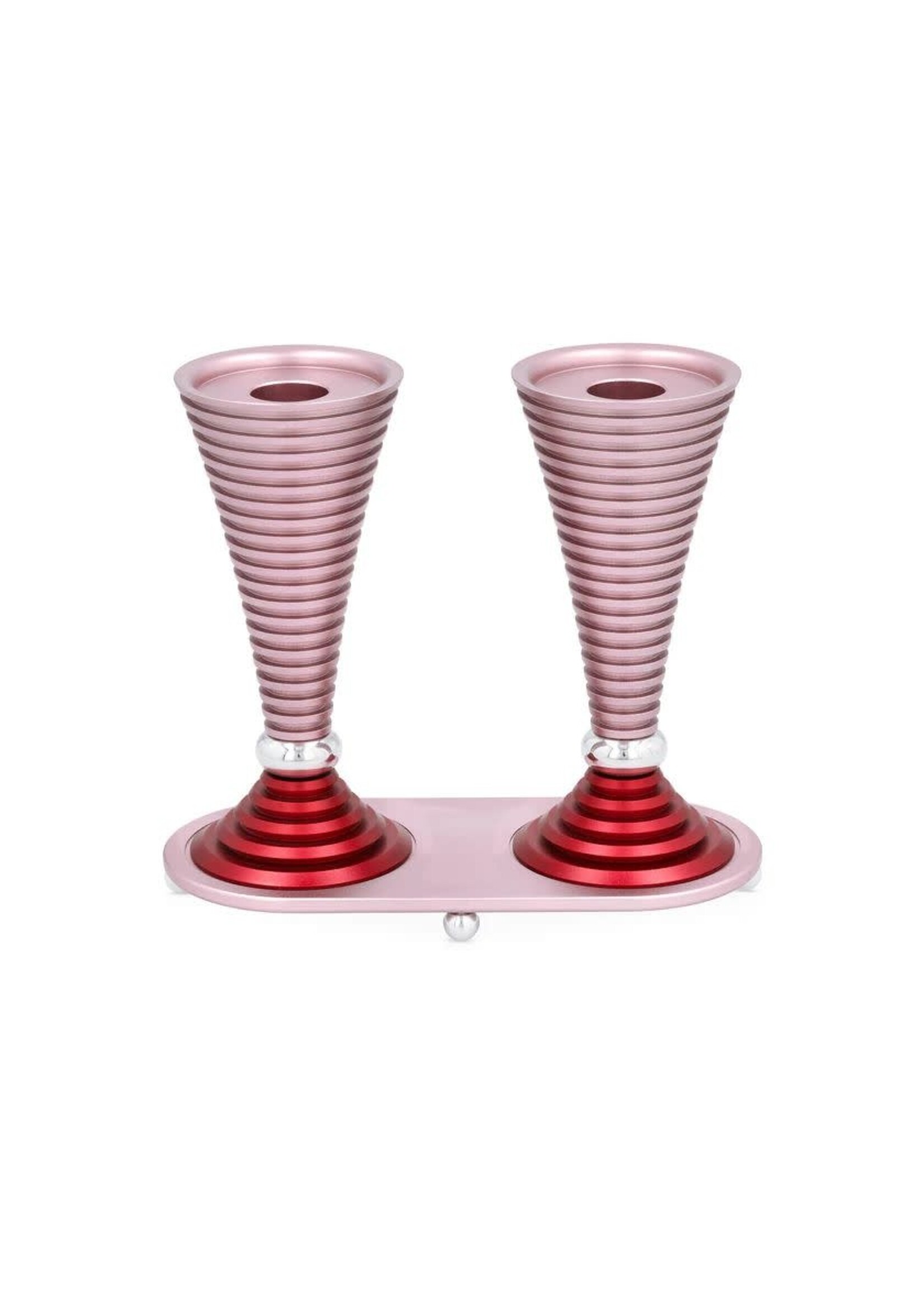 CANDLESTICKS GROOVED ROUND LIGHT PINK WITH TRAY