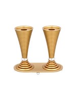 CANDLESTICKS WITH TRAY GOLD ROUND GROOVED