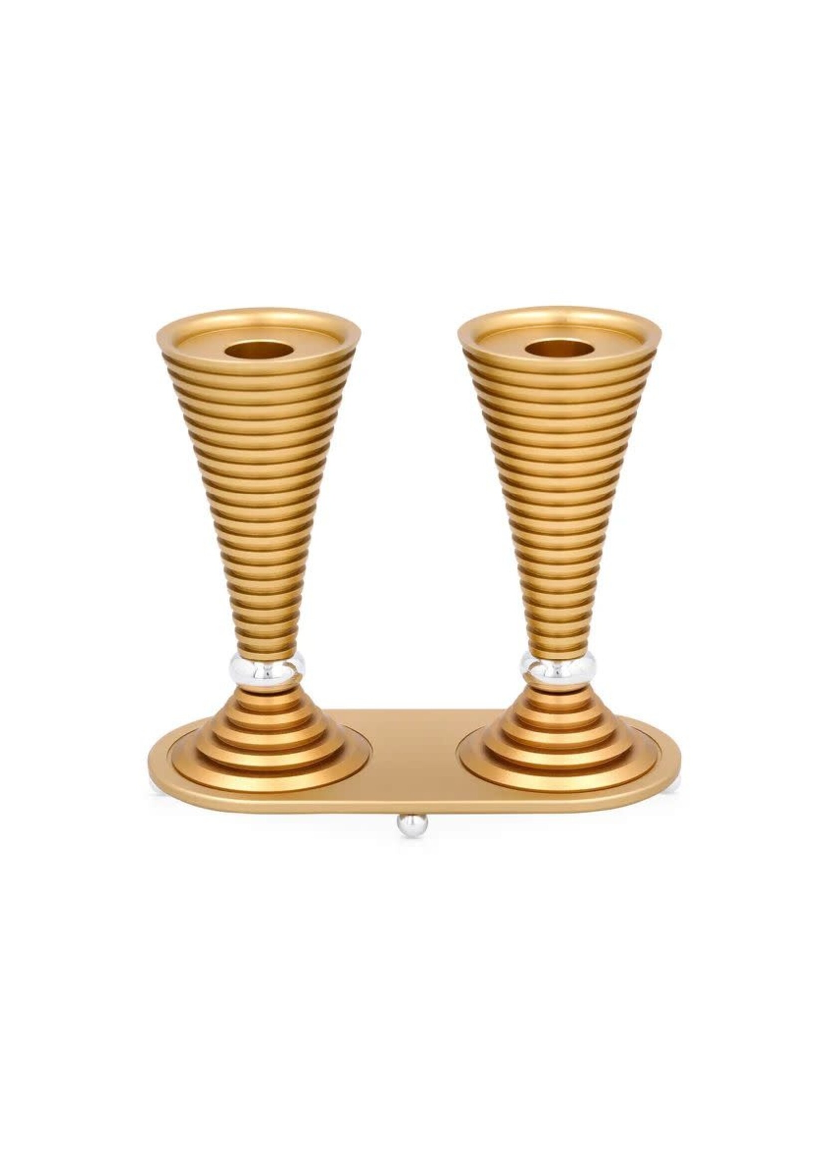CANDLESTICKS WITH TRAY GOLD ROUND GROOVED