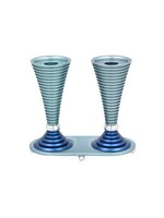 CANDLESTICKS GROOVED ROUND LIGHT BLUE WITH TRAY