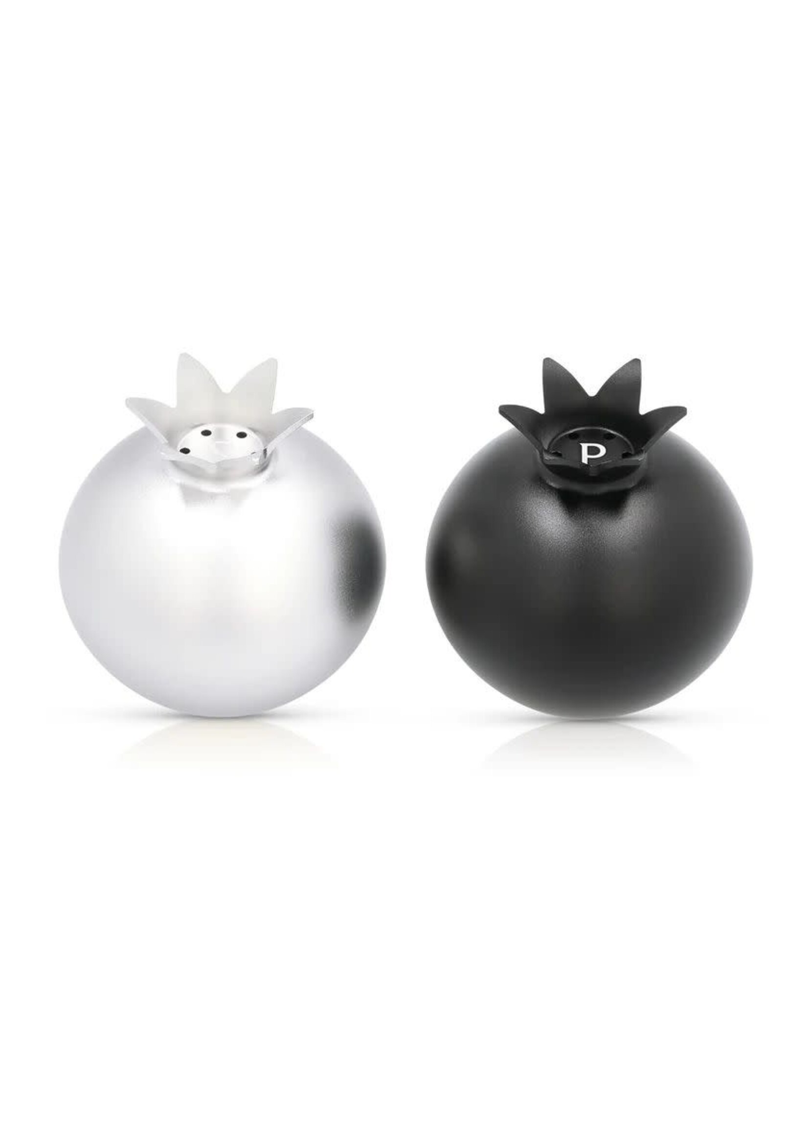 SALT & PEPPER SHAKERS POMEGRANATES BLACK & SILVER