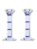 CANDLESTICKS CRYSTAL BLOCKS BLUE LINES 8"