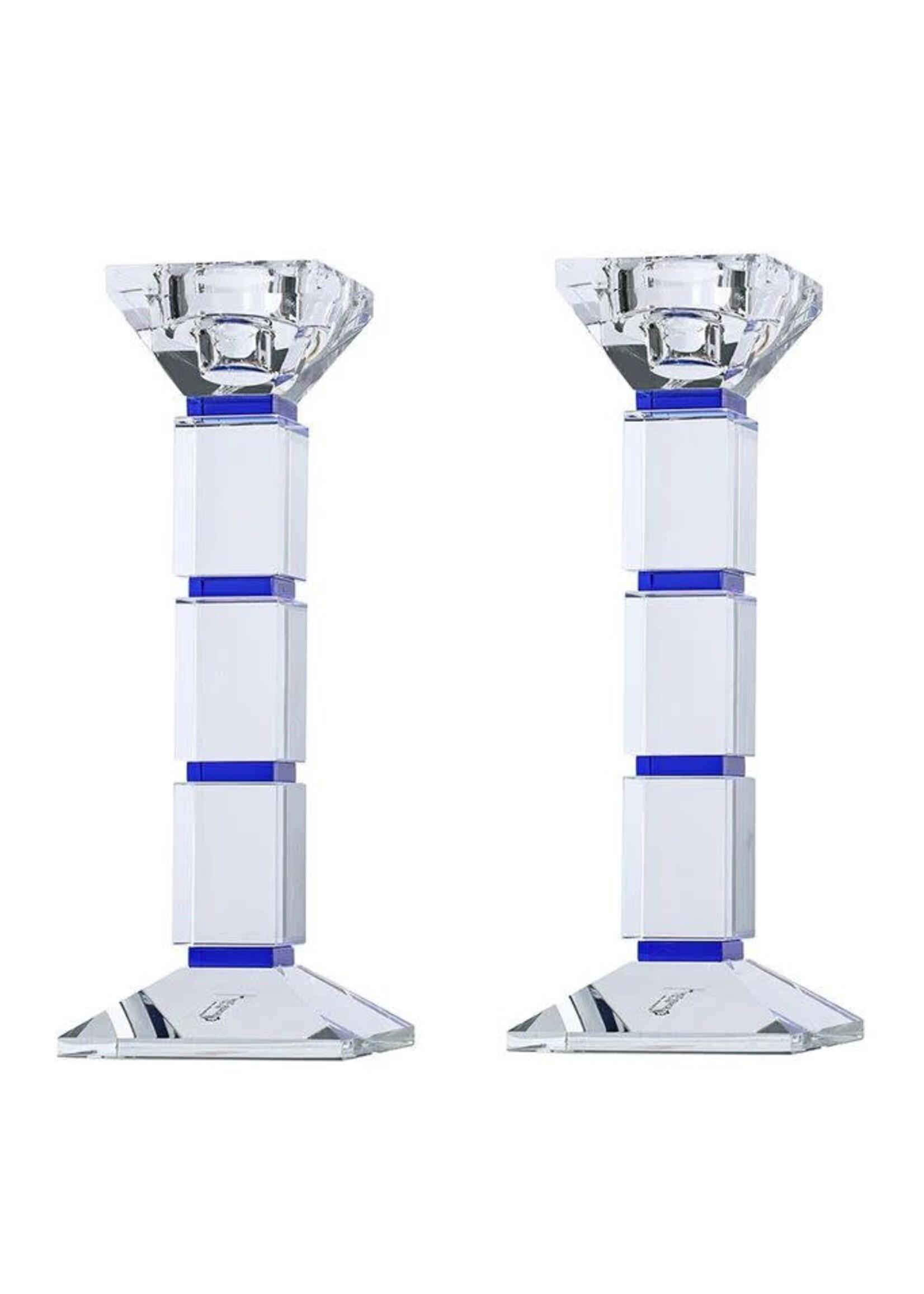 CANDLESTICKS CRYSTAL BLOCKS BLUE LINES 8"