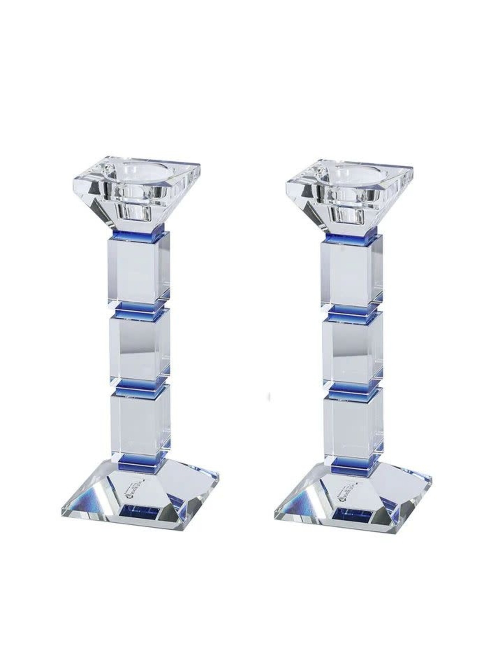 CANDLESTICKS CRYSTAL BLOCKS BLUE LINES 8"