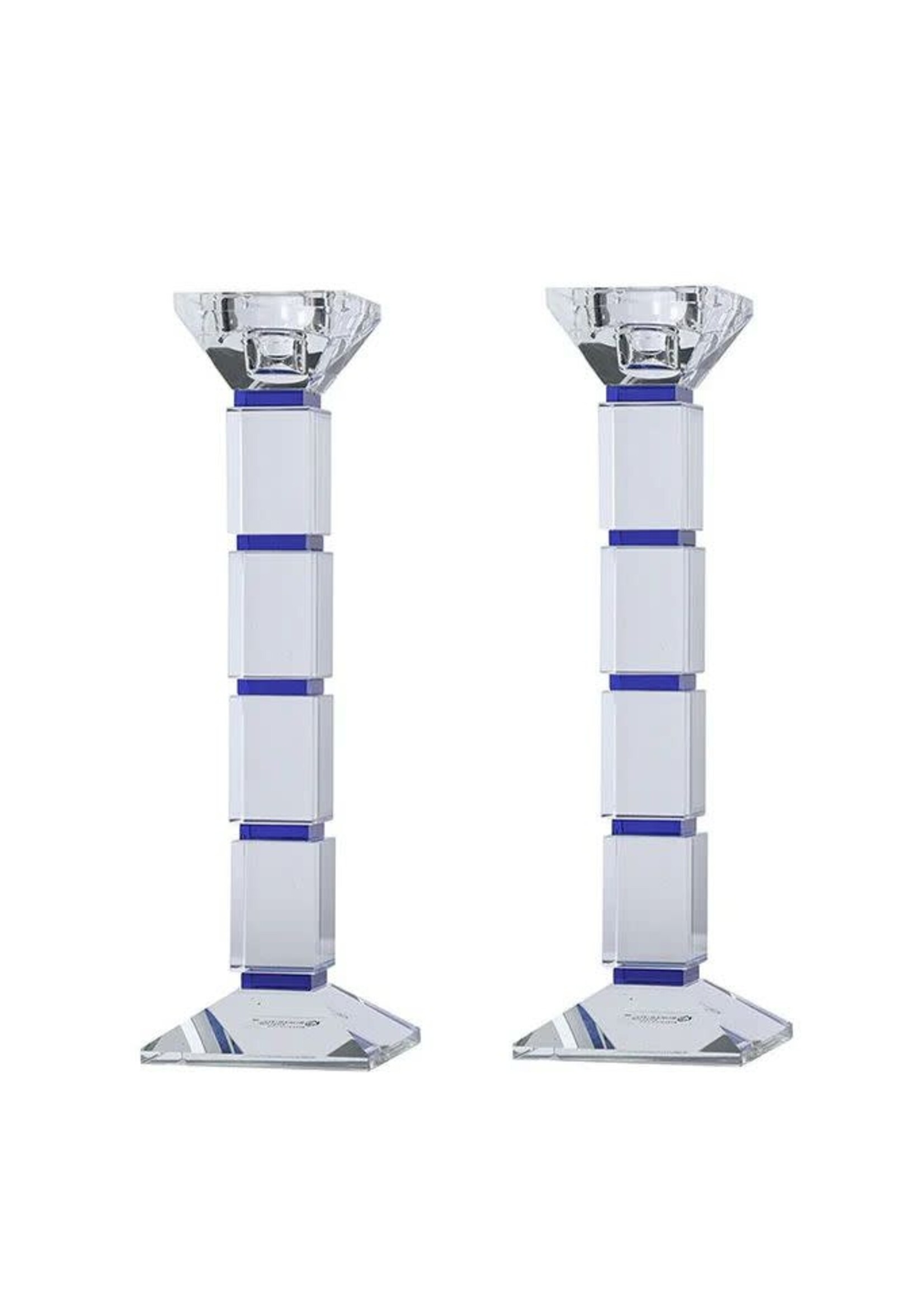 CANDLESTICKS CRYSTAL BLOCKS BLUE LINES 10"