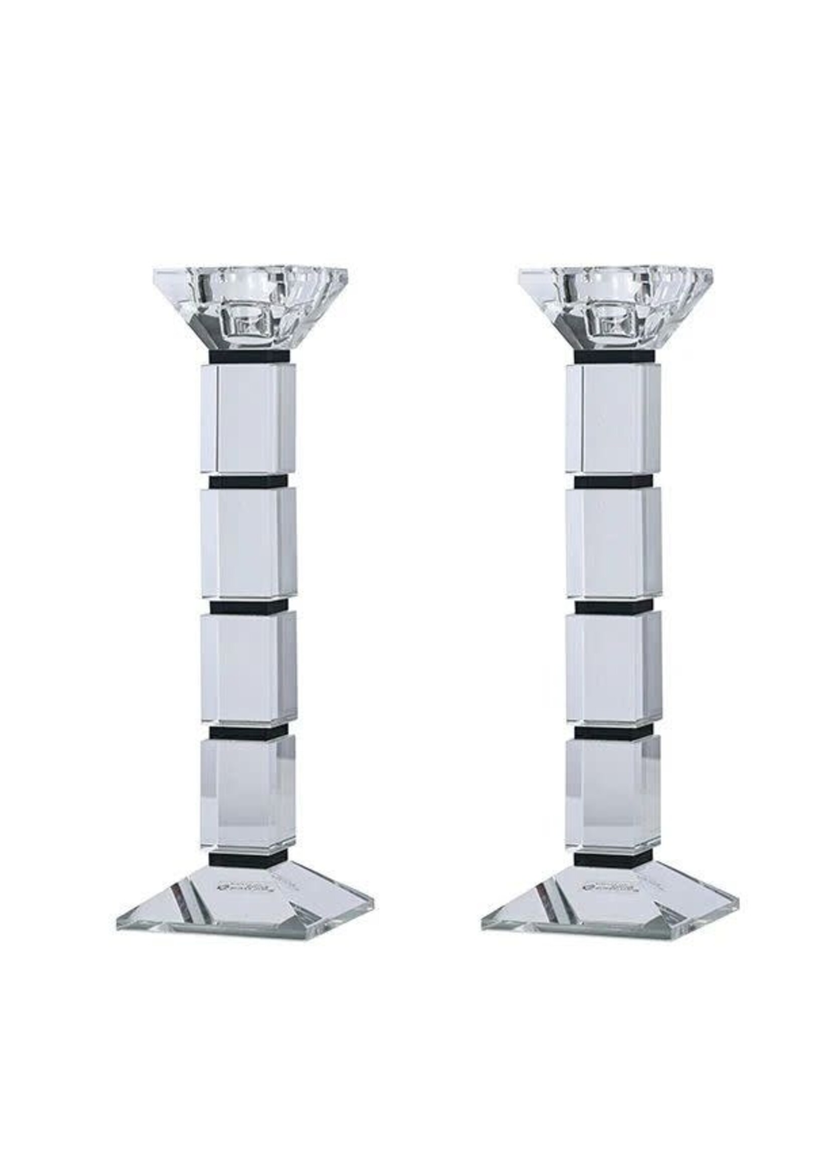 CANDLESTICKS CRYSTAL BLOCKS BLACK  LINES 8"