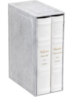 MACHZOR ASHKENAZ R"H & Y"K SET WITH ENGLISH MID SIZE WHITE LEATHERETTE COVER