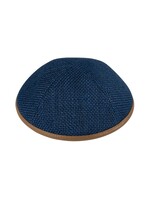 KIPPAH NAVY BURLAP CAMEL LEATHER RIM