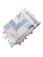 TALLIS WOOL SEPHARDI NON-SLIP BLUE & SILVER AVODAS YAD THICK STRINGS WITH BRACHA ATARA