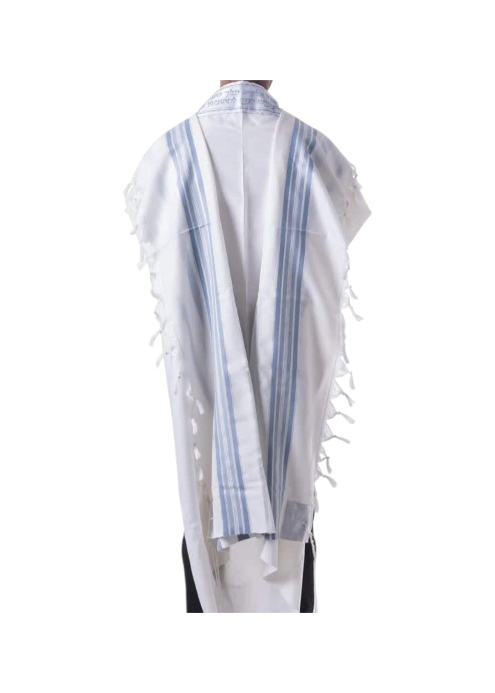 TALLIS WOOL SEPHARDI NON-SLIP BLUE & SILVER AVODAS YAD THICK STRINGS WITH BRACHA ATARA