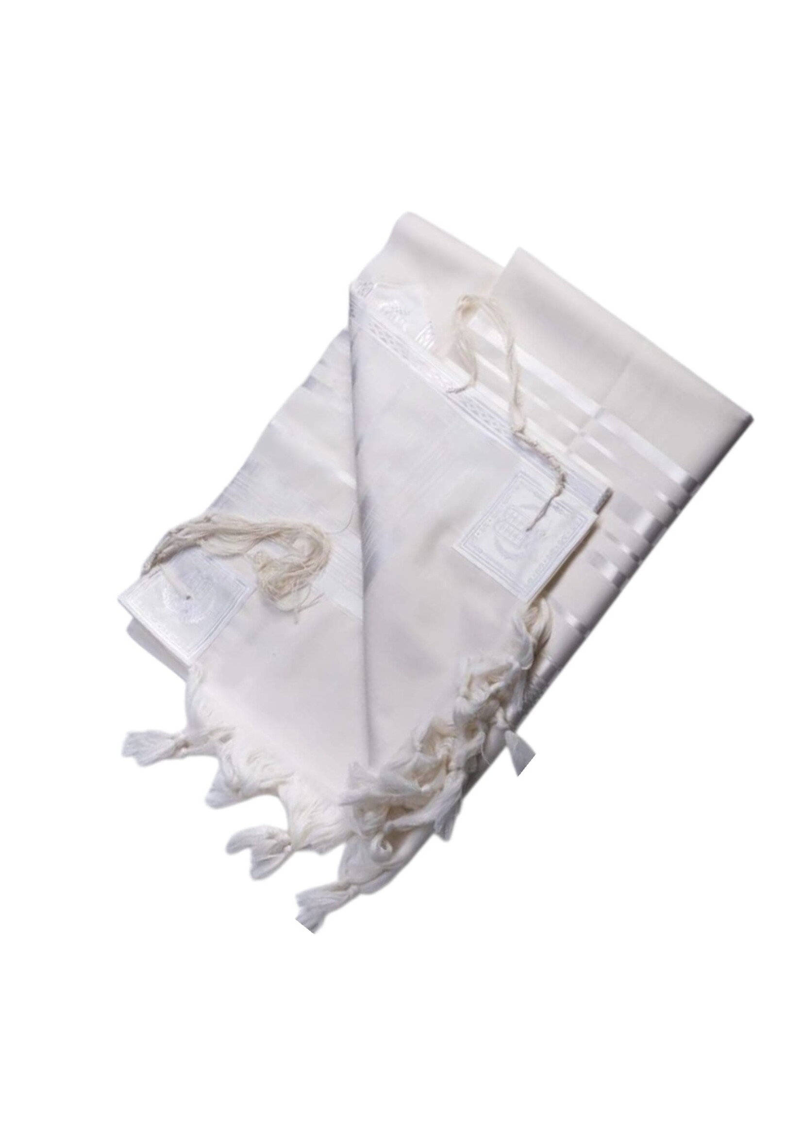 TALLIS WOOL SEPHARDI NON-SLIP WHITE  AVODAS YAD THICK STRINGS WITH BRACHA ATARA