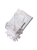 TALLIS WOOL SEFARDI NON-SLIP WHITE & SILVER AVODAS YAD THICK STRINGS WITH  BRACHA ATARA