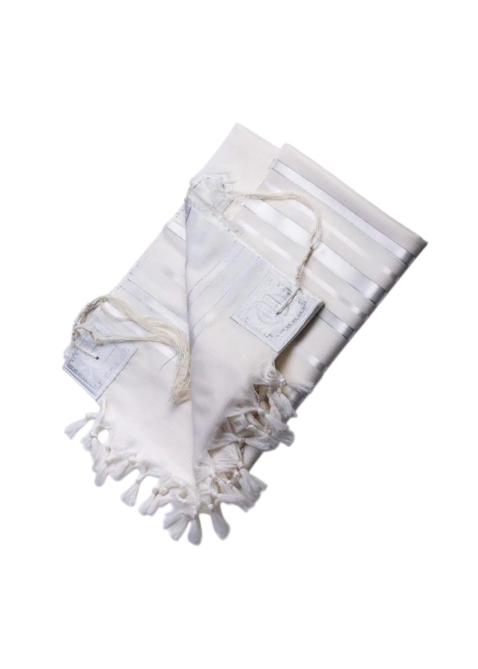 TALIS WOOL SEFARDI NON-SLIP WHITE & SILVER AVODAS YAD THICK STRINGS WITH  BRACHA ATARA