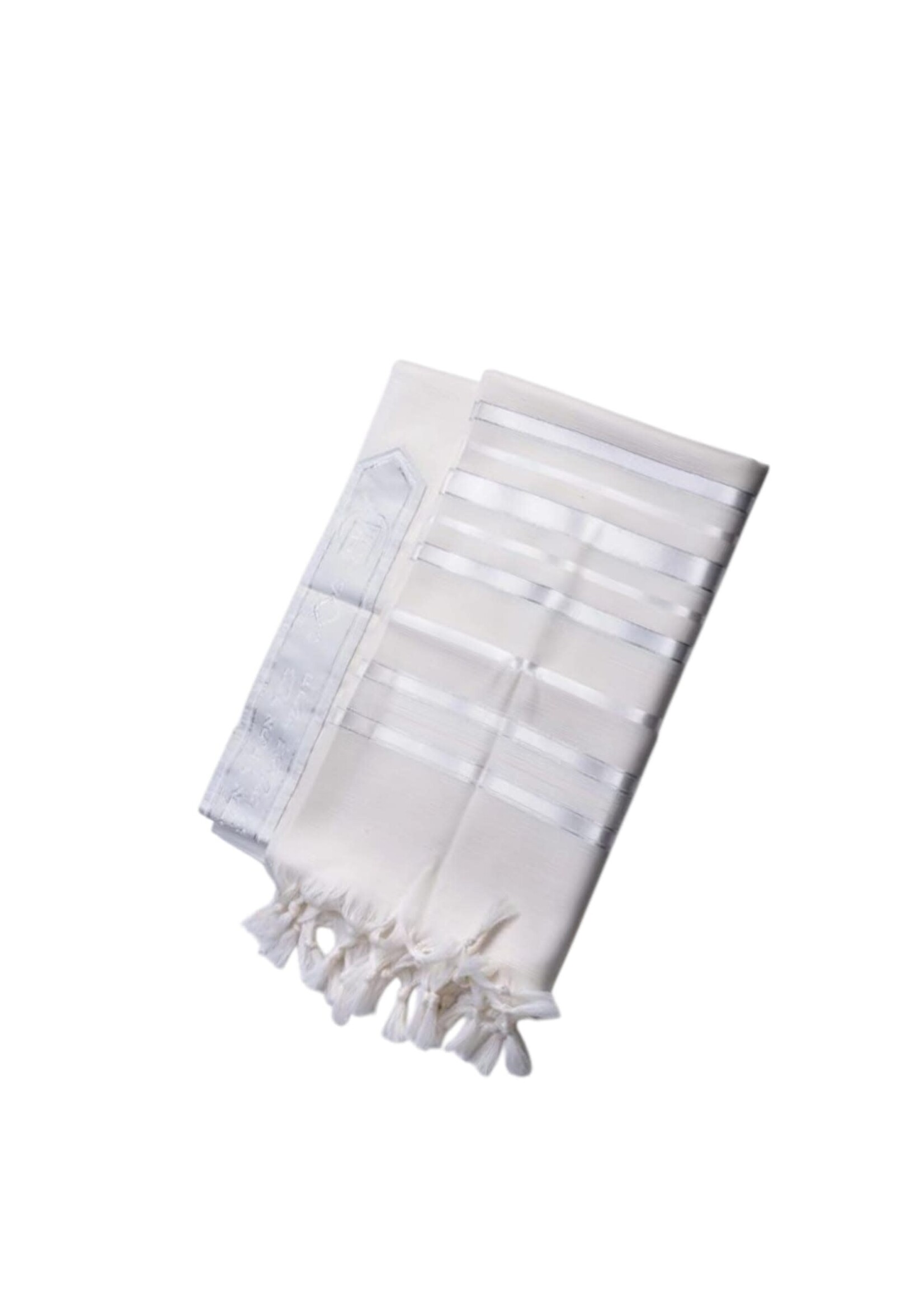 TALLIS WOOL SEPHARDI NON-SLIP WHITE & SILVER AVODAS YAD THICK STRINGS WITH  BRACHA ATARA