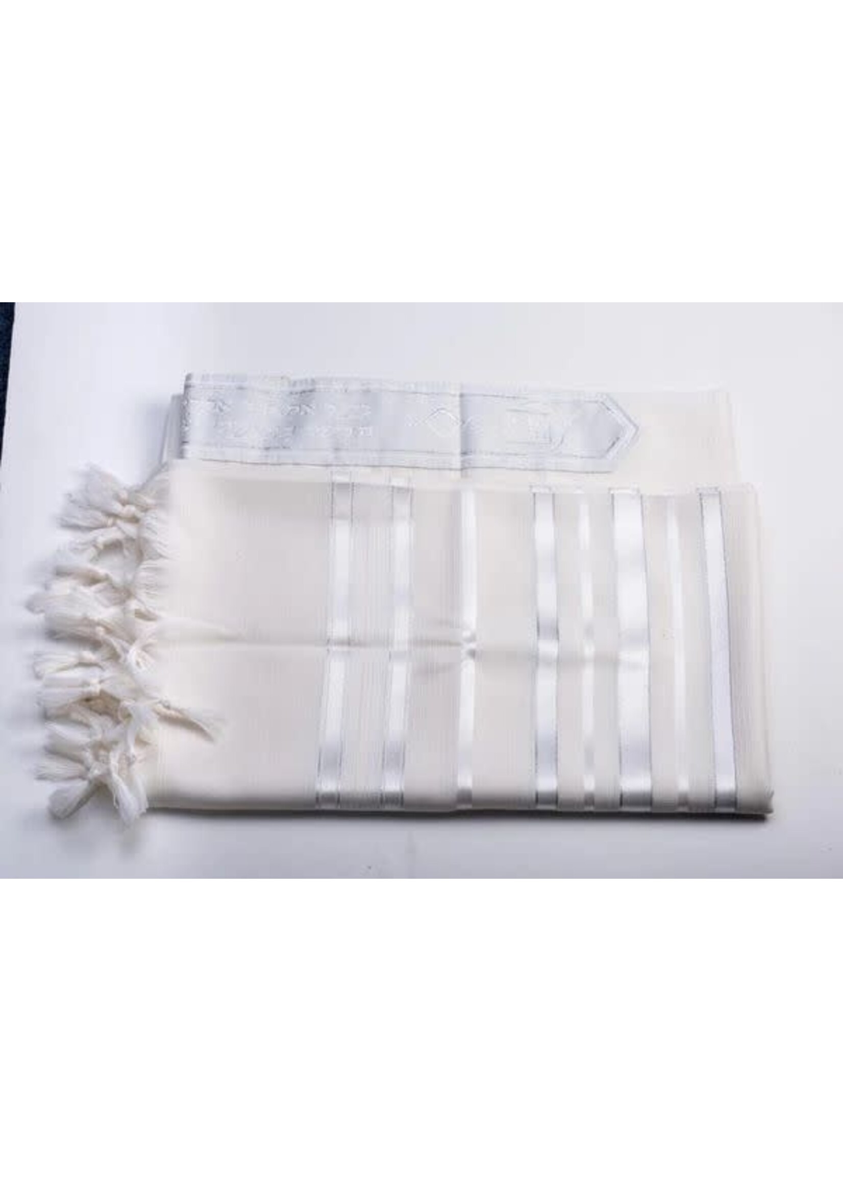 TALLIS WOOL SEPHARDI NON-SLIP WHITE & SILVER AVODAS YAD THICK STRINGS WITH  BRACHA ATARA