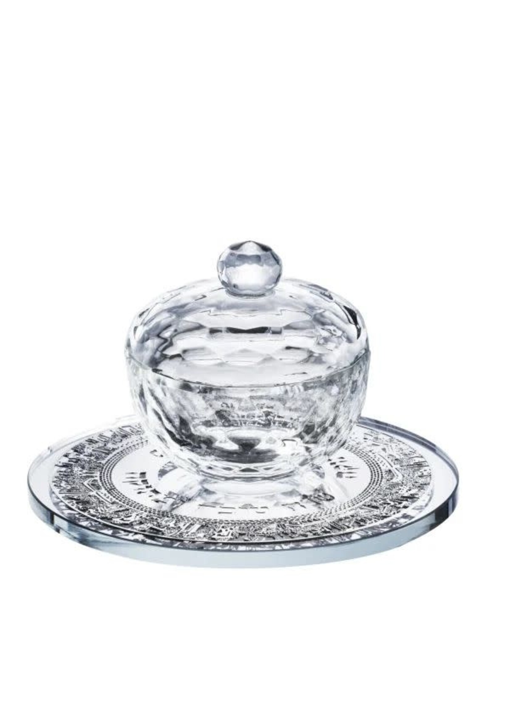 HONEY DISH CRYSTAL & LAZERCUT SILVER JERUSALEM