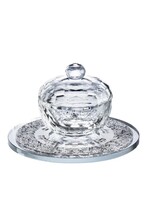 HONEY DISH CRYSTAL & LAZERCUT SILVER FLORAL FILIGREE