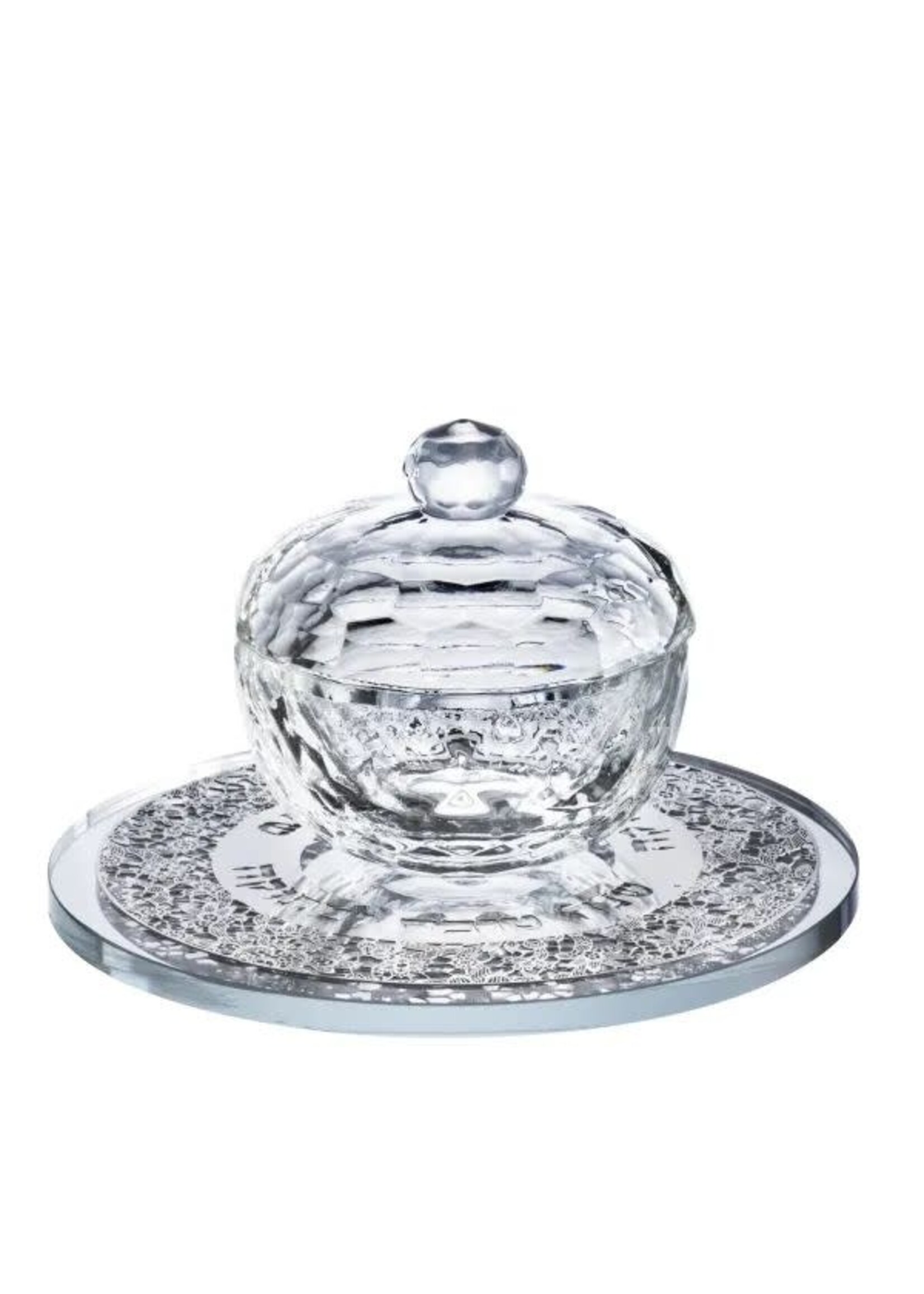 HONEY DISH CRYSTAL & LAZERCUT SILVER FLORAL FILIGREE