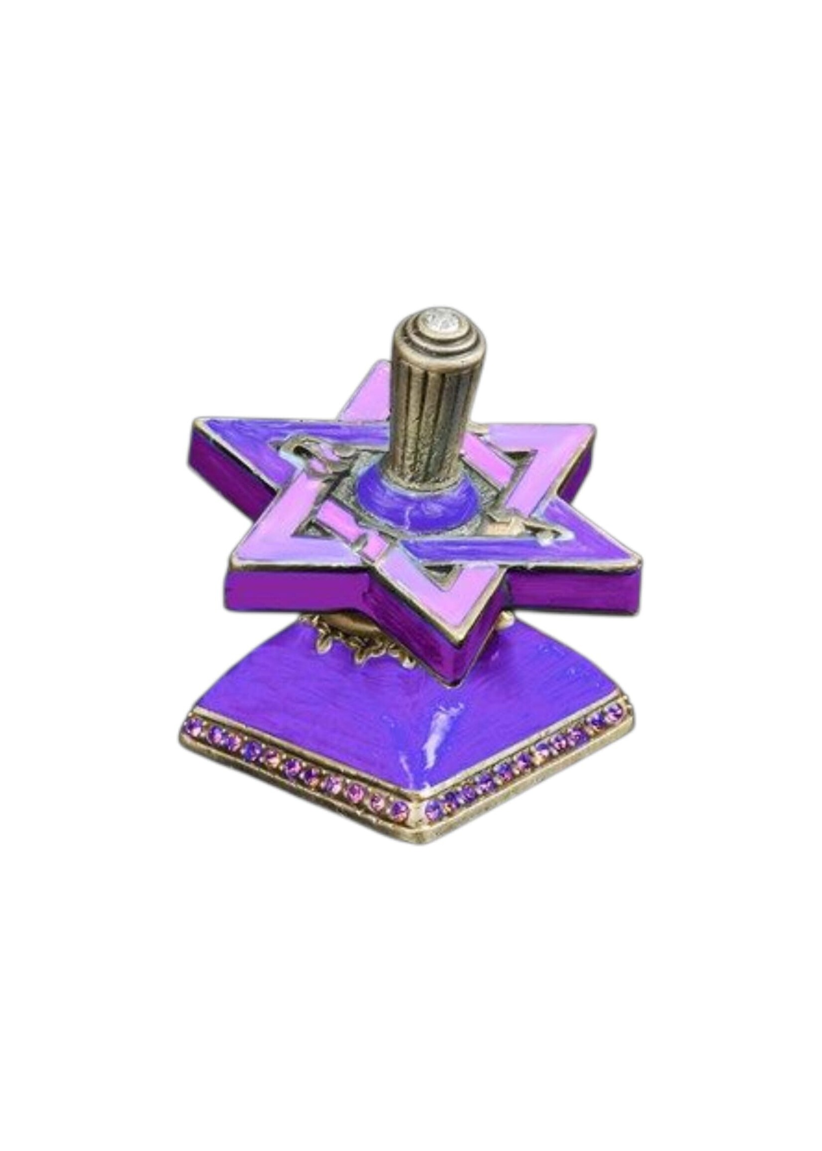 DREIDEL STAR PINK PURPLE JEWELED & ENAMELED ON STAND