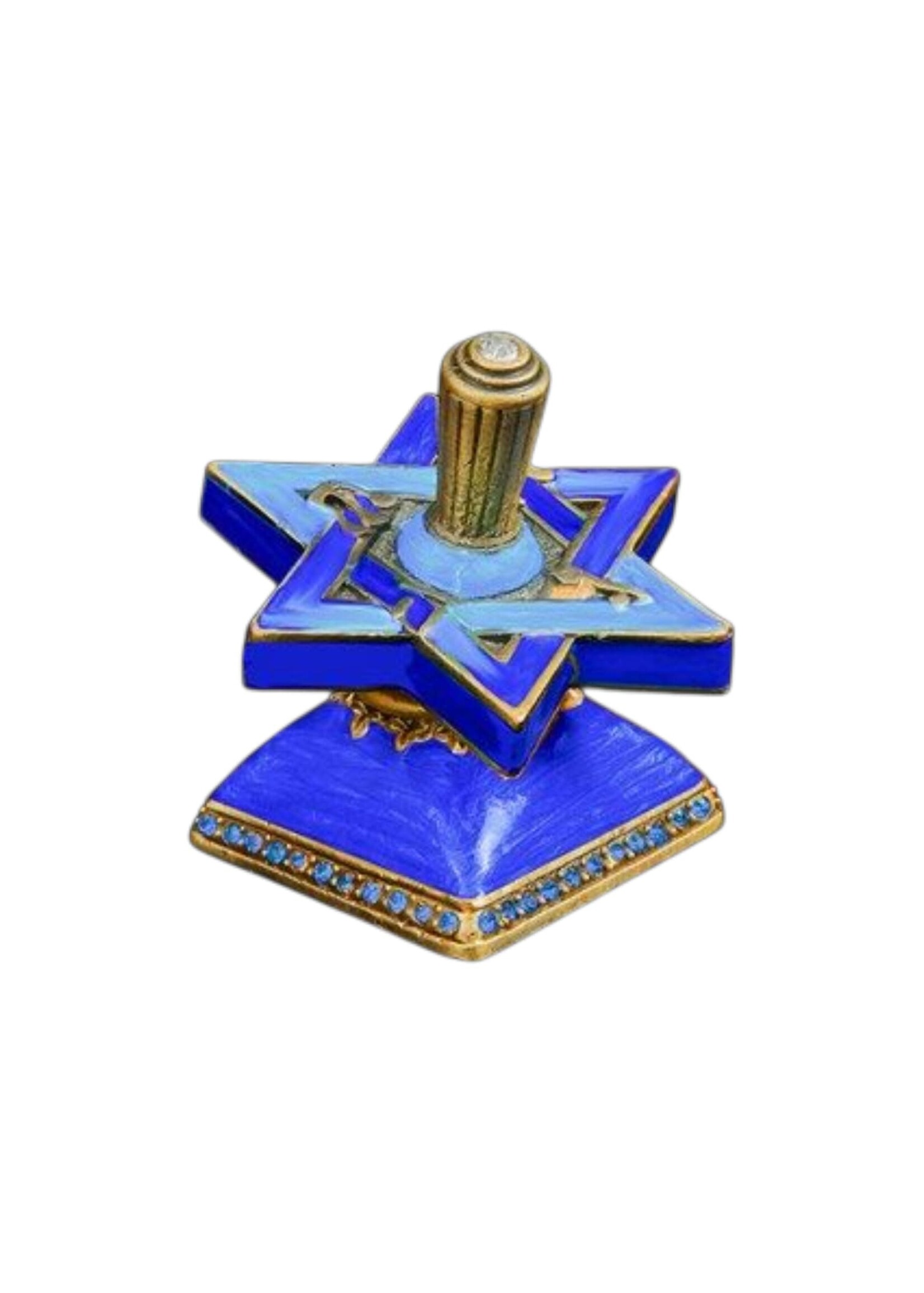 DREIDEL STAR BLUE JEWELED & ENAMELED ON STAND