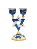 CANDLESTICKS BLUE AND WHITE ENAMEL MAGEN DAVID
