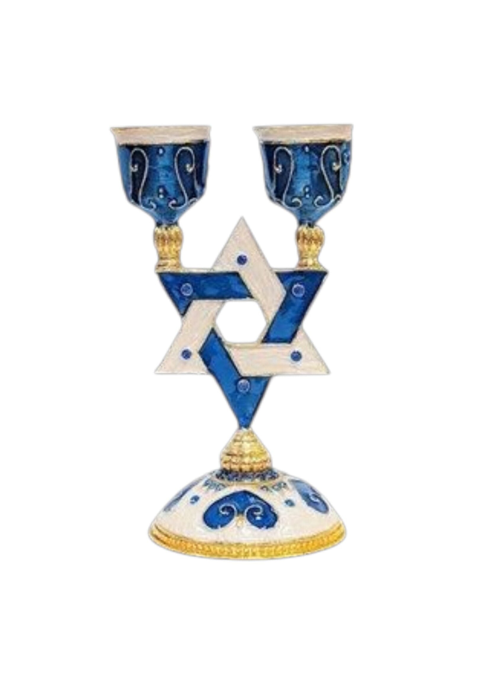 CANDLESTICKS BLUE AND WHITE ENAMEL MAGEN DAVID