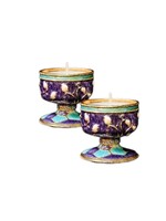 CANDLESTICKS PURPLE, TEAL & GOLD FLORAL ENAMEL