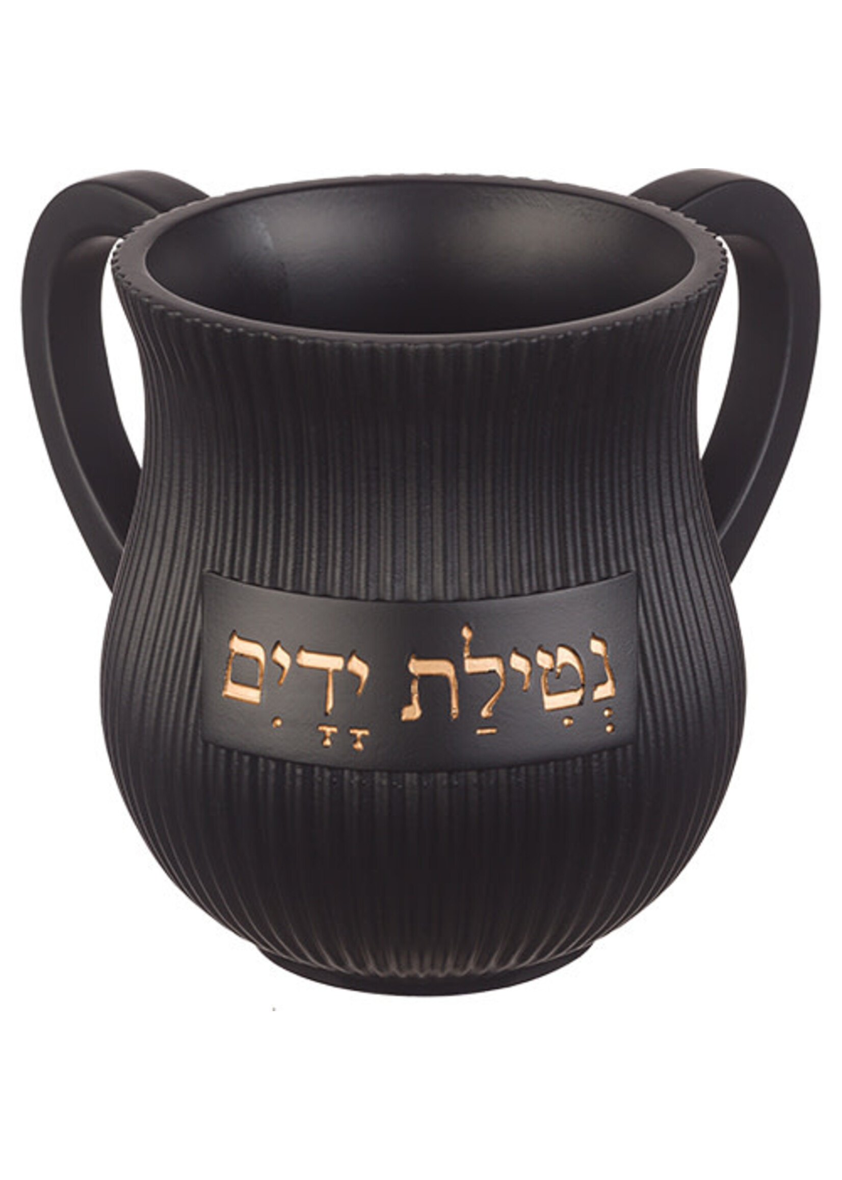 WASHING CUP BLACK LINES GOLD  "AL NETILAT YADAYIM" POLYRESIN