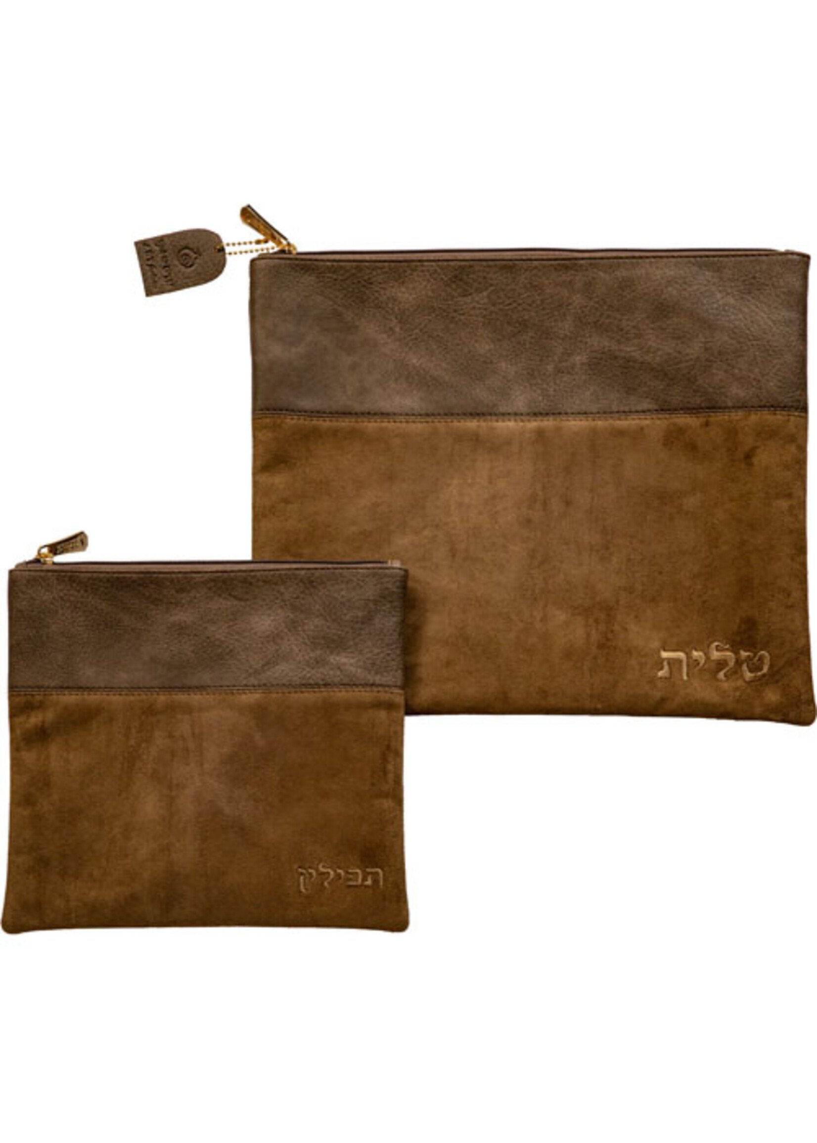 TALIT & TEFILLIN SET 2 TONE BROWN FAUX LEATHER