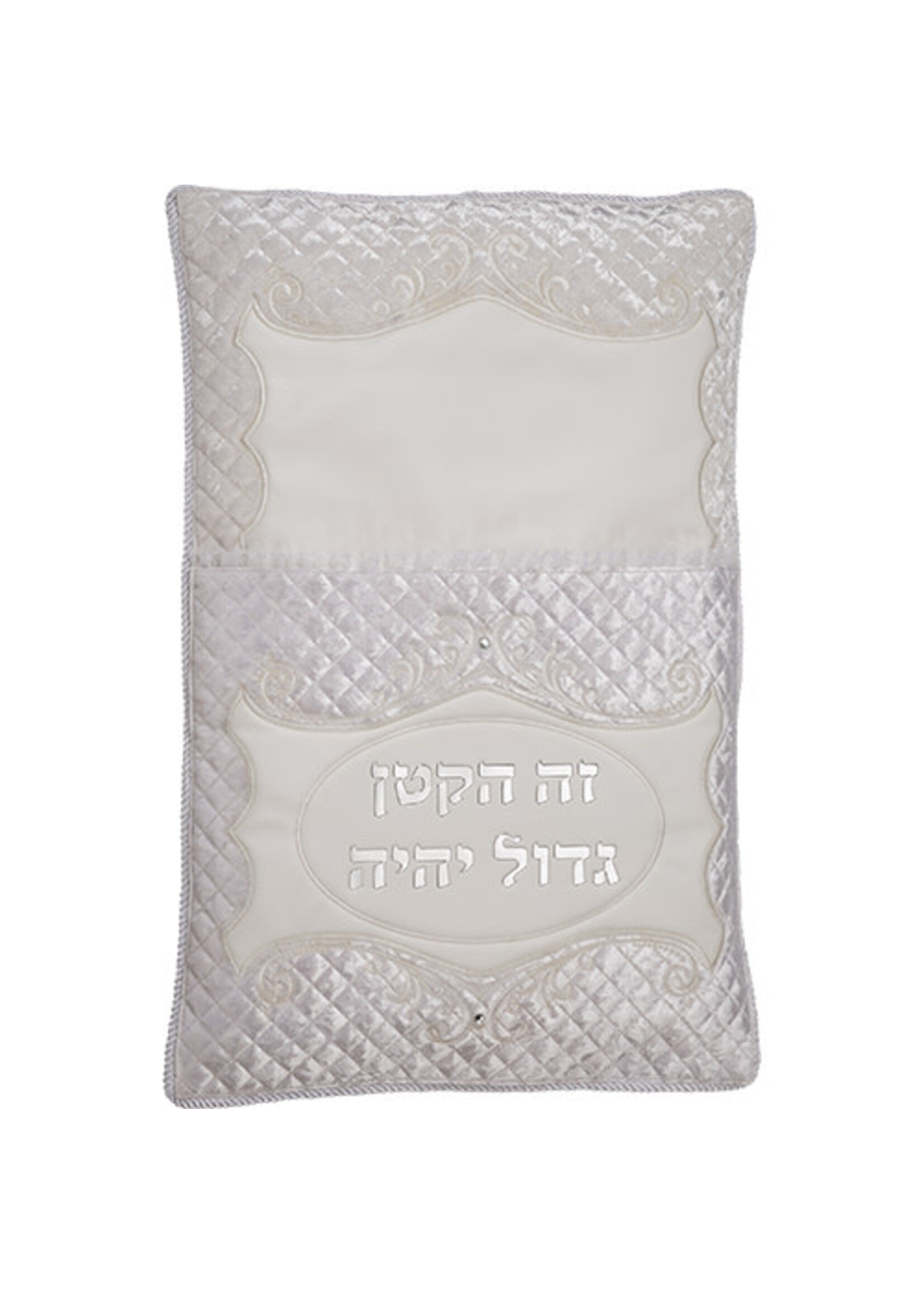 BRIS PILLOW WHITE FAUX LEATHER & CRUSHED VELVET SILVER EMBOSSING