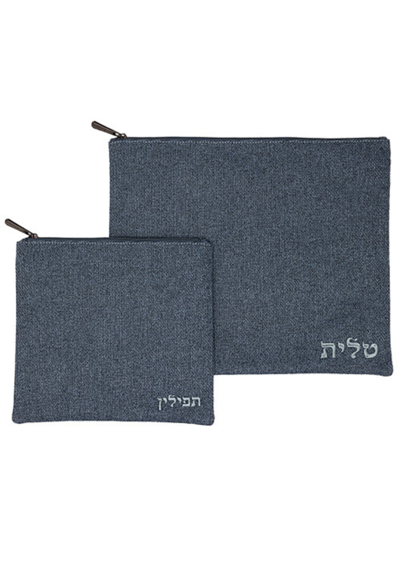 TALIT & TEFILLIN SET GREY LINEN SILVER "TALIT"