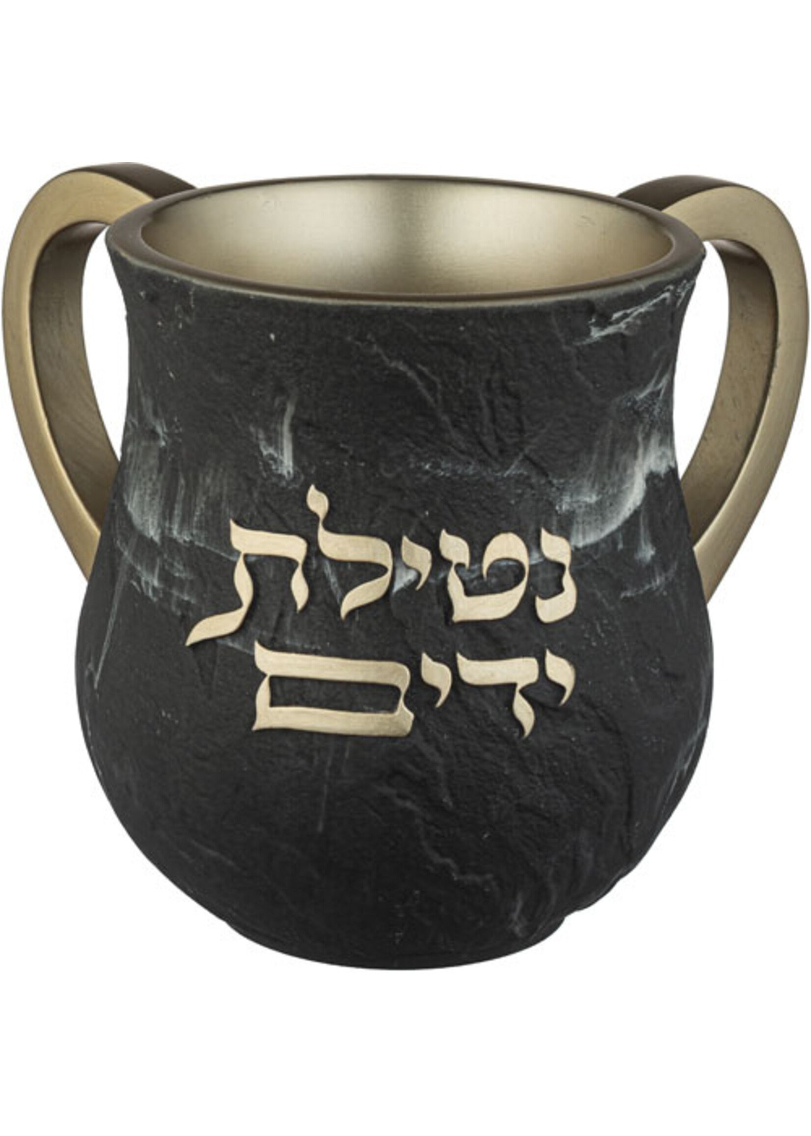 WASHING CUP BLACK SLATE GOLD  "NETILAT YADAYIM" POLYRESIN